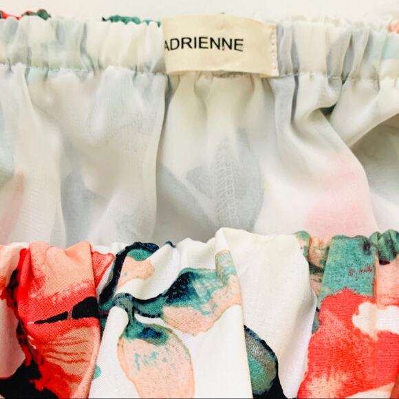Adrienne Dress Tropical Floral On Off Shoulder Ruffle Neckline Sleeveless Small - Picture 3 of 15